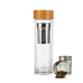 Benutzerdefinierte Glasflasche Wasser Kristallklare 350ML Glasteeflasche mit Bambusdeckel